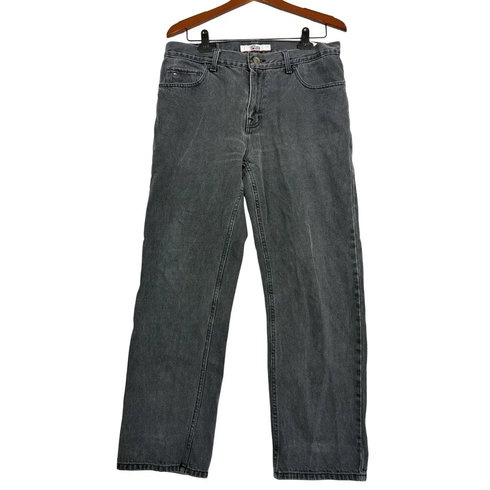 Tommy Hilfiger Denim Jeans Mens 34x30 Gray Black Straight Leg 100% Cotton